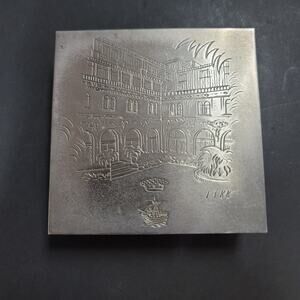 Ciga Hotels Italy Silvertone Metal table desk Etched Cigarette square case 1988
